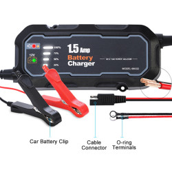 12V Car Battery Charger, 1.5A, 220V Input