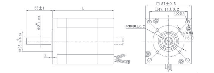 57mm High Power Inner Rotor BLDC Motor Dimension