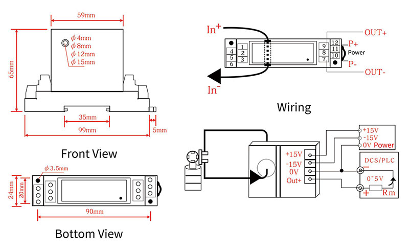 AC Current Sensor Dimension and Wiring